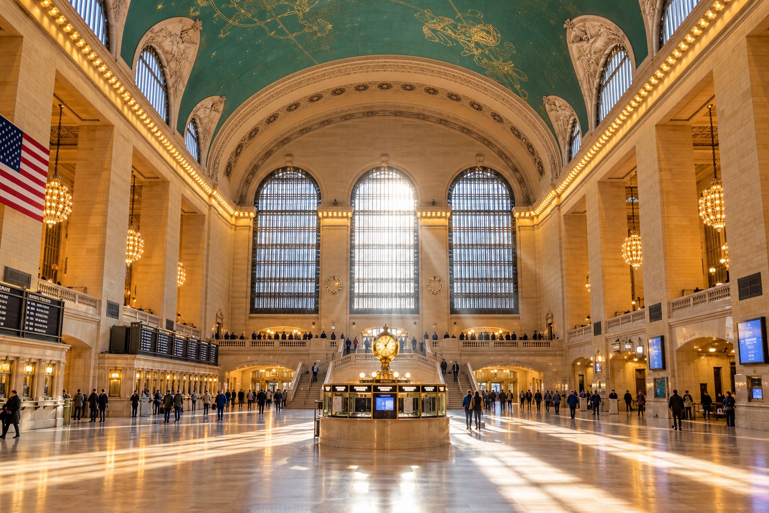 The main concourse and clock in Grand Central Terminal