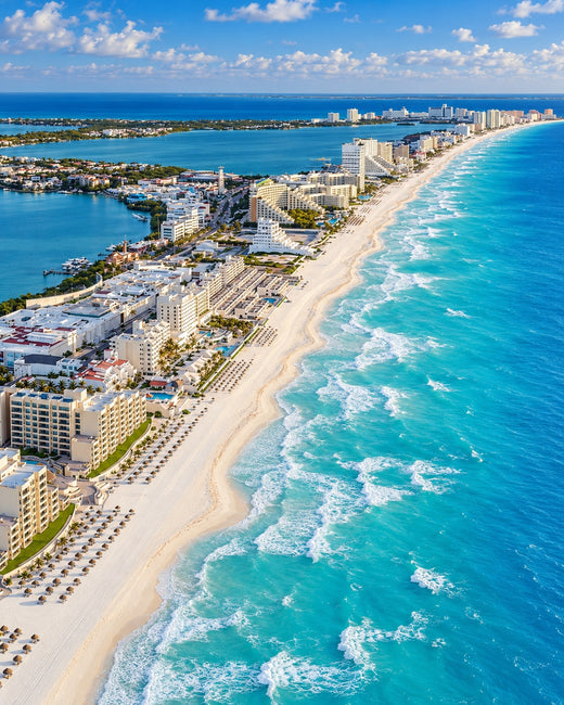 Cancun: white-sand coastline and turquoise Caribbean water