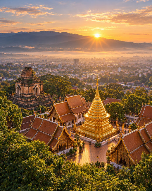 Chiang Mai: golden temple roofs and the green city valley