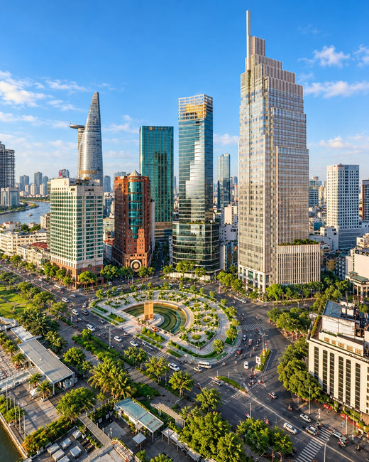 Ho Chi Minh City: Bitexco Financial Tower above the tropical cityscape