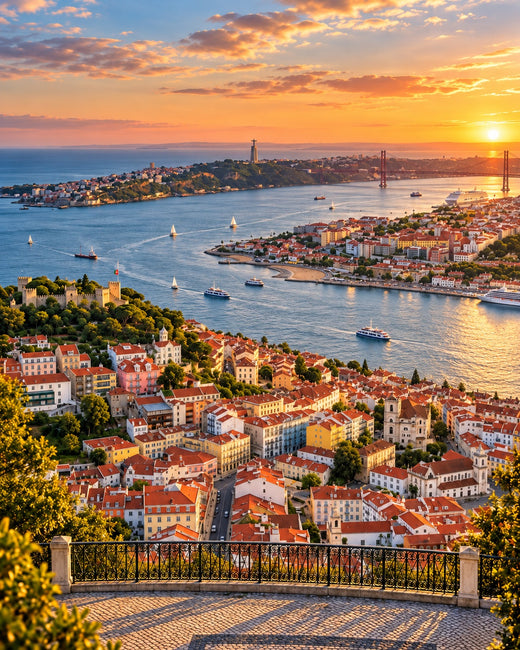 Lisbon: terracotta rooftops and the Tagus in warm evening light