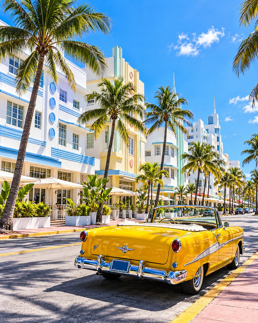 Miami: pastel Art Deco buildings and palms on Ocean Drive