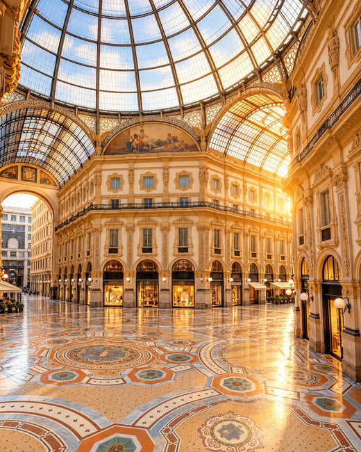 Milan: glass roof and mosaic floor of Galleria Vittorio Emanuele II
