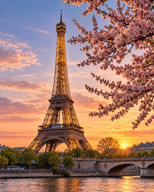 Paris: Eiffel Tower and the Seine at sunset