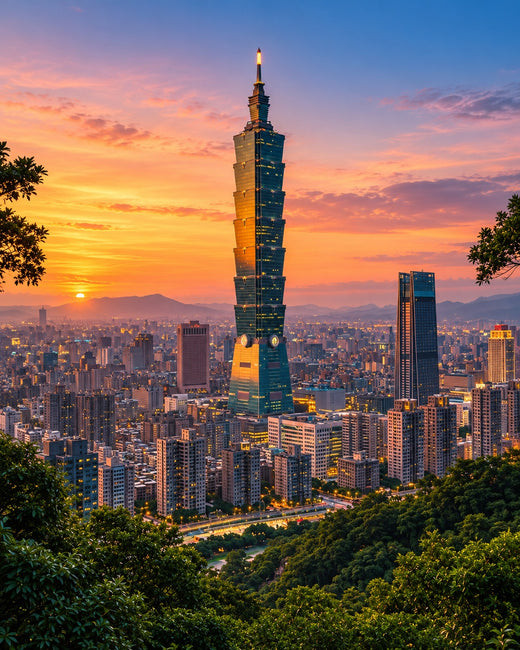 Taipei: Taipei 101 and the skyline at sunset